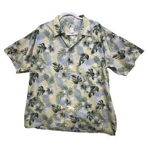 Cherokee Waikiki Hawaiian Button-Up Shirt Size XL Green Short Sleeve Tropical